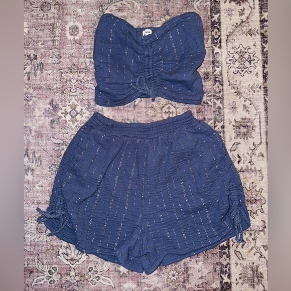 Aerie Blue Two Piece Set With Gold Thread Details - Picture 1 of 3